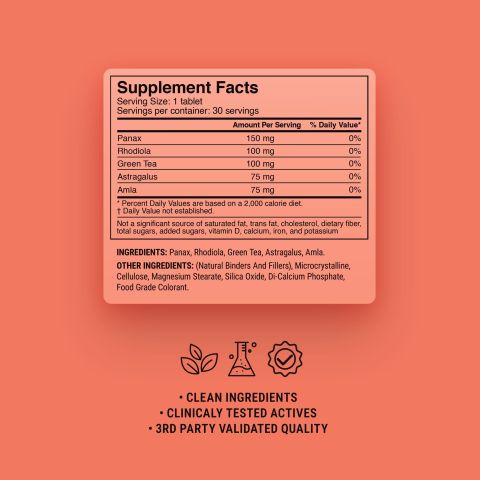 Natural Energy Boost Tablets - Amla, Astragalus, Green Tea, Panax, Rhodiola - Thumbnail 8