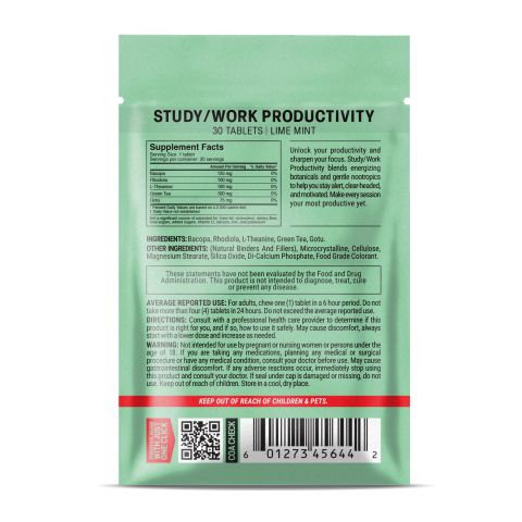 Study Work Productivity Tablets - Bacopa, Gotu, Green Tea, L-Theanine, Rhodiola - Thumbnail 8