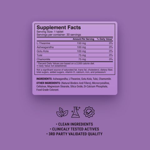 Zen Mind Tablets - Ashwagandha, Chamomile, Gotu Kola, L-Theanine, Tulsi - Thumbnail 9