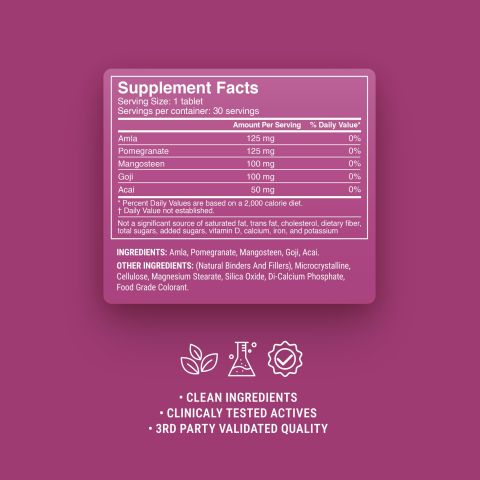 Antioxidant Superfruit Mix Tablets - Acai, Amla, Goji, Mangosteen, Pomegranate - Thumbnail 9