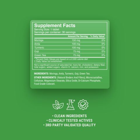 Asian Superfood Daily Tablets - Amla, Goji, Green Tea, Moringa, Turmeric - Thumbnail 9