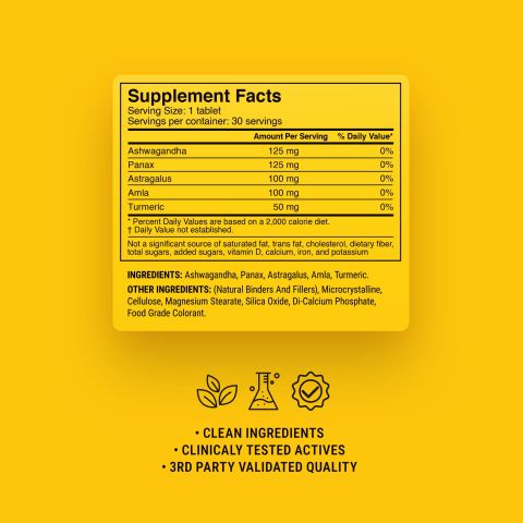 Longevity Tonic Tablets - Amla, Ashwagandha, Astragalus, Panax, Turmeric - Thumbnail 9