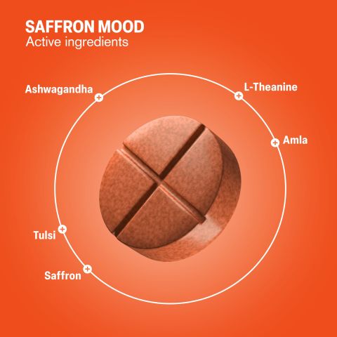 Saffron Mood Tablets - Amla, Ashwagandha, L-Theanine, Tulsi - Thumbnail 5
