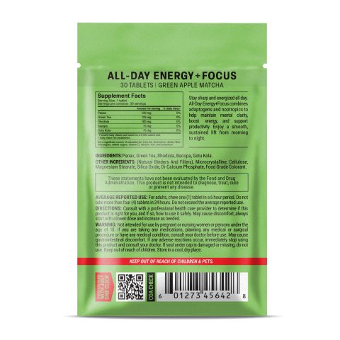 All-Day Energy + Focus Tablets - Bacopa, Gotu Kola, Green Tea, Panax, Rhodiola - Thumbnail 8