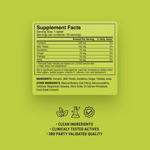 Liver + Digestion Combo Tablets - Amla, Dandelion, Ginger, Milk Thistle, Triphala, Turmeric - Thumbnail 9