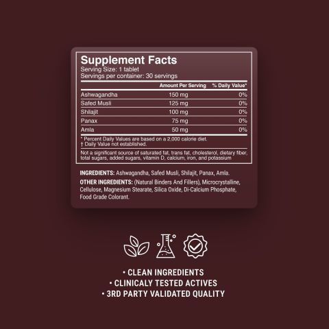 Men's Vitality Tablets - Amla, Ashwagandha, Panax, Safed Musli, Shilajit - Thumbnail 9