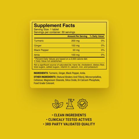 Ginger + Turmeric Tablets - Amla, Black Pepper, Ginger, Turmeric - Thumbnail 9