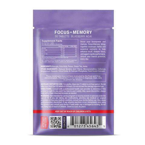 Focus + Memory Tablets - Amla, Bacopa, Gotu Kola, Green Tea, Panax - Thumbnail 8
