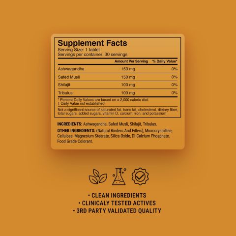 Testosterone Support Tablets - Ashwagandha, Safed Musli, Shilajit, Tribulus - Thumbnail 9