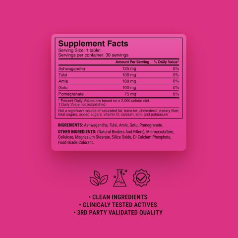 Stress + Beauty Combo Tablets - Amla, Ashwagandha, Gotu, Pomegranate, Tulsi - Thumbnail 9