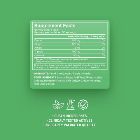 Bloat Relief Tablets - Ajwain, Coriander, Fennel, Ginger, Triphala - Thumbnail 9