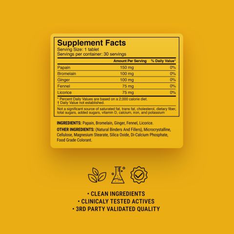 Digestive Enzyme Tablets - Bromelain, Fennel, Ginger, Licorice, Papain - Thumbnail 9
