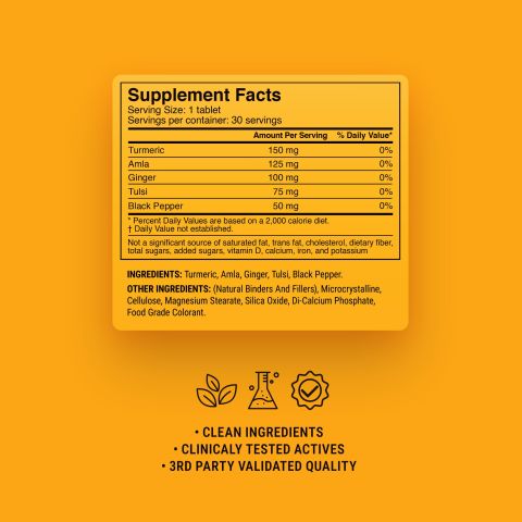 Asian Golden Immunity Blend Tablets - Amla, Black Pepper, Ginger, Tulsi, Turmeric - Thumbnail 9