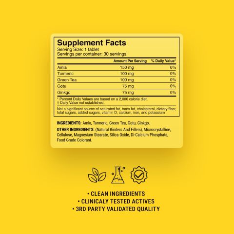 Brain Protection Antioxidants Tablets - Amla, Ginkgo, Gotu, Green Tea, Turmeric - Thumbnail 9