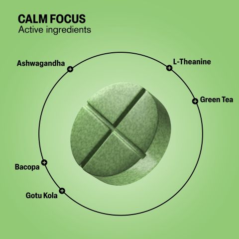 Calm Focus Tablets - Ashwagandha, Bacopa, Gotu Kola, Green Tea, L-Theanine - Thumbnail 5