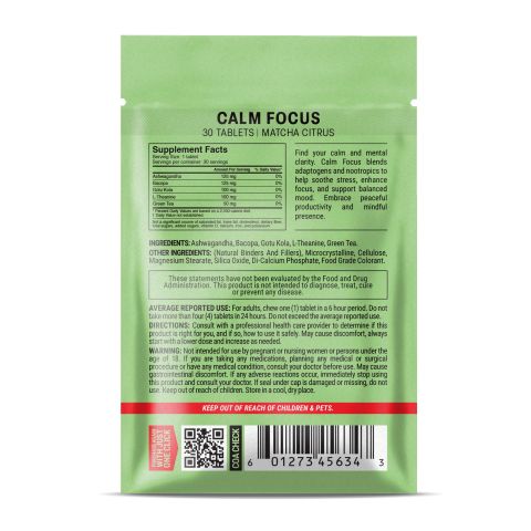 Calm Focus Tablets - Ashwagandha, Bacopa, Gotu Kola, Green Tea, L-Theanine - Thumbnail 8