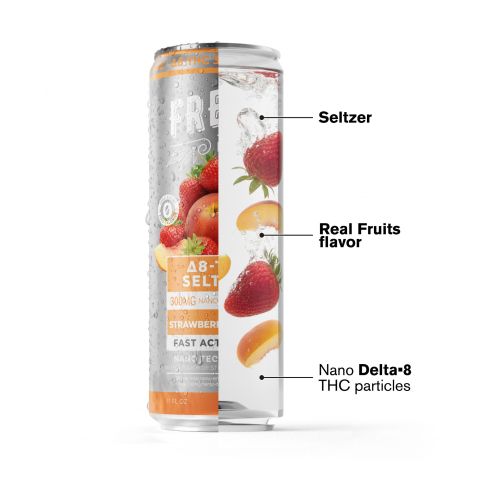 300mg Strawberry & Peach THC Seltzer - D8 Nano - Fresh - Thumbnail 3